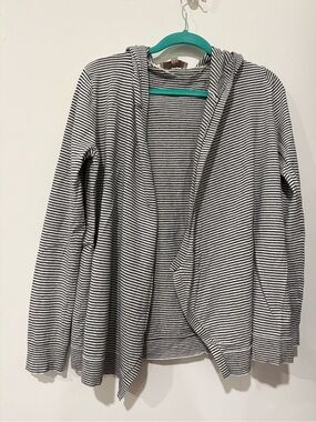LOFT Black & White Striped Hooded Cardigan